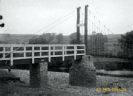 The south end of the Swing Bridge. The notice forbids taking livestock across the bridge.
